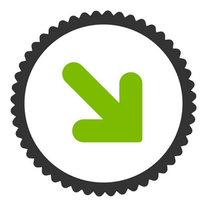 箭头向下的平面生态绿色和灰色的颜色圆形邮票图标