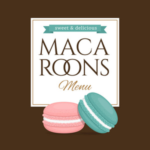 五颜六色的杏仁。不同的蛋糕 macaron。平面样式, 矢量插图