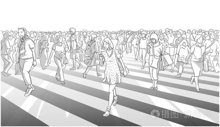 在城市人群中穿红衣的女子的插图插画-正版商用图片0em5k1-摄图新视界