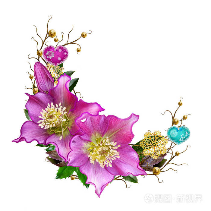 花的花环的冬花嚏根草 装饰着闪亮的装饰品 金色雪花 时尚鲜艳的玩具在心的形状 圣诞节组成 白色背景上孤立照片 正版商用图片0em9wy 摄图新视界 花的花环的冬花嚏根草 装饰着闪亮的装饰品 金色雪花 时尚鲜艳的玩具在心的形状 圣诞节组成 白色背景上孤立照片 正版商用图片0em9wy 摄图新视界