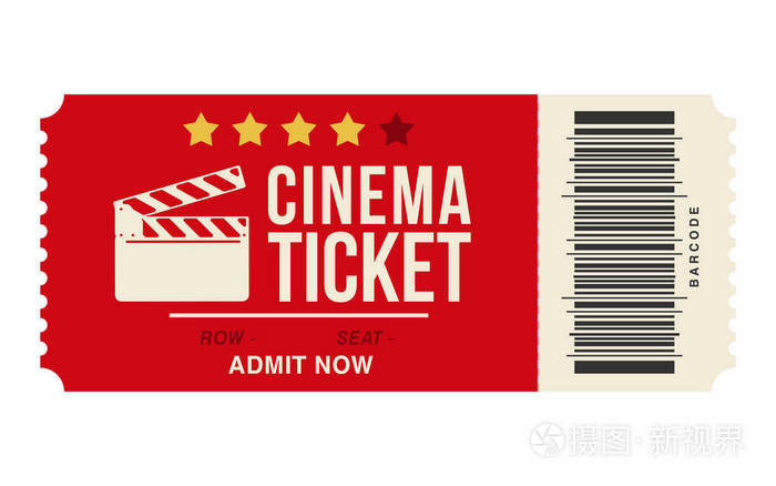 在白色背景上隔离的电影票.现实影院或电影票模板