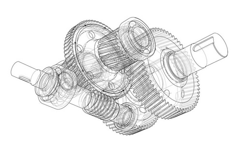 齿轮箱素描.矢量照片