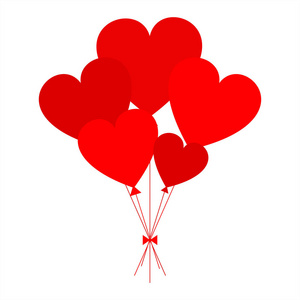 红色的心作为气球在白色背景。情人节的矢量插图