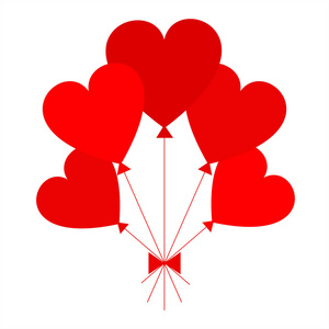 红色的心作为气球在白色背景。情人节的矢量插图