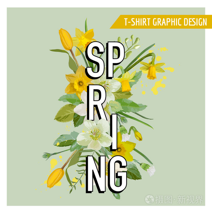 春天的花朵和叶子背景。矢量设计。矢量。T 恤时尚图形