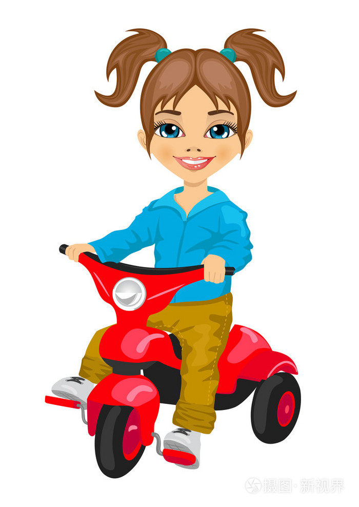 可爱的小女孩骑着三轮车