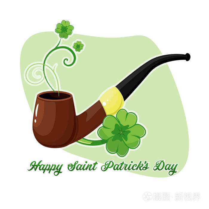 烟烟斗的线形素描 st. 帕特里克节矢量复古手绘插图在纹理纸背景