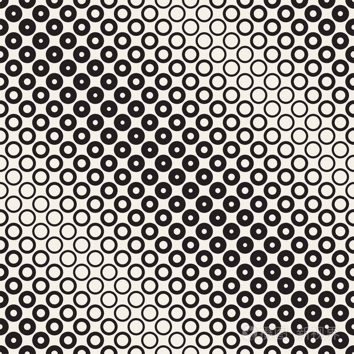 抽象的黑白相间的花纹背景.无缝的几何圈半色调.时尚现代的纹理