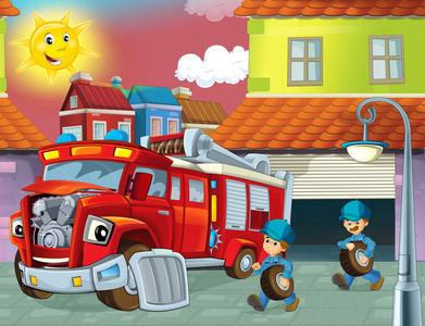 卡通儿童的机械车间工作人插图照片