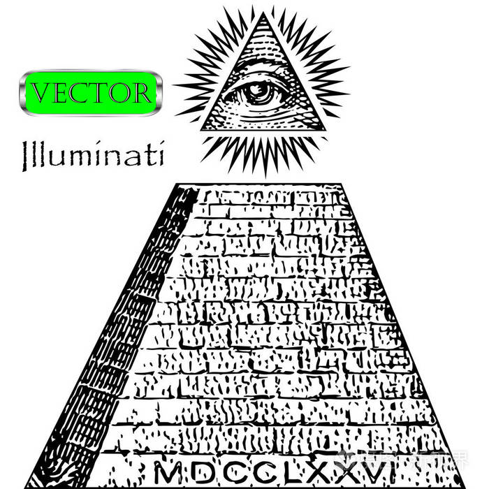 一美元金字塔新世界秩序光照派符号比尔共济会标志所有看到的眼睛矢量