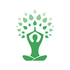 程式化的树程式化的人类瑜伽树式.矢量图标照片