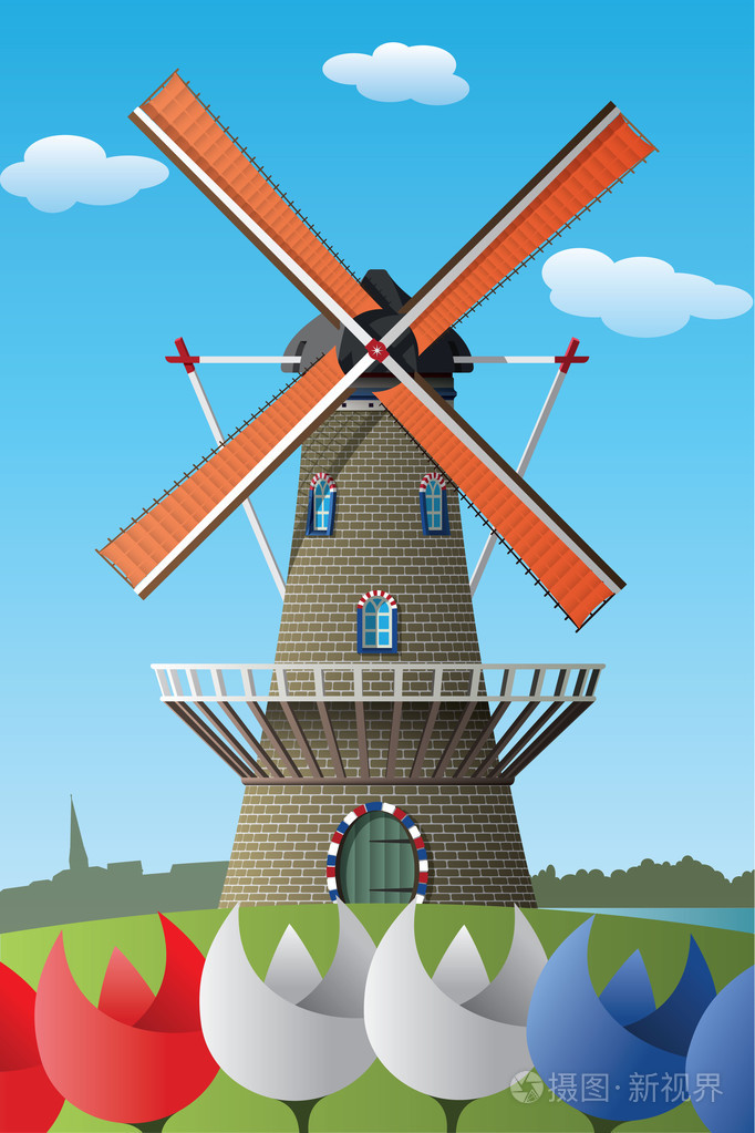 荷兰风车插画-正版商用图片0en1ls-摄图新视界