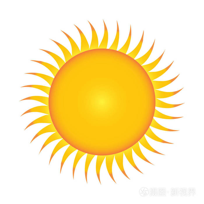 平面太阳图标白色背景插图