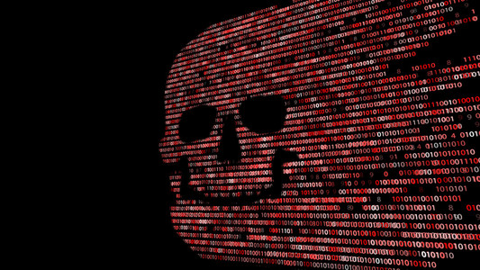 十六进制代码的头骨.在线的海盗.网络罪犯.黑客破解了密码照片