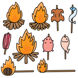 向量集的篝火，烤制的食物