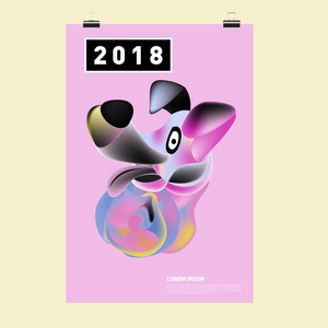 中国新年 2018年节日矢量卡设计与可爱的小狗，2018 年的生肖符号