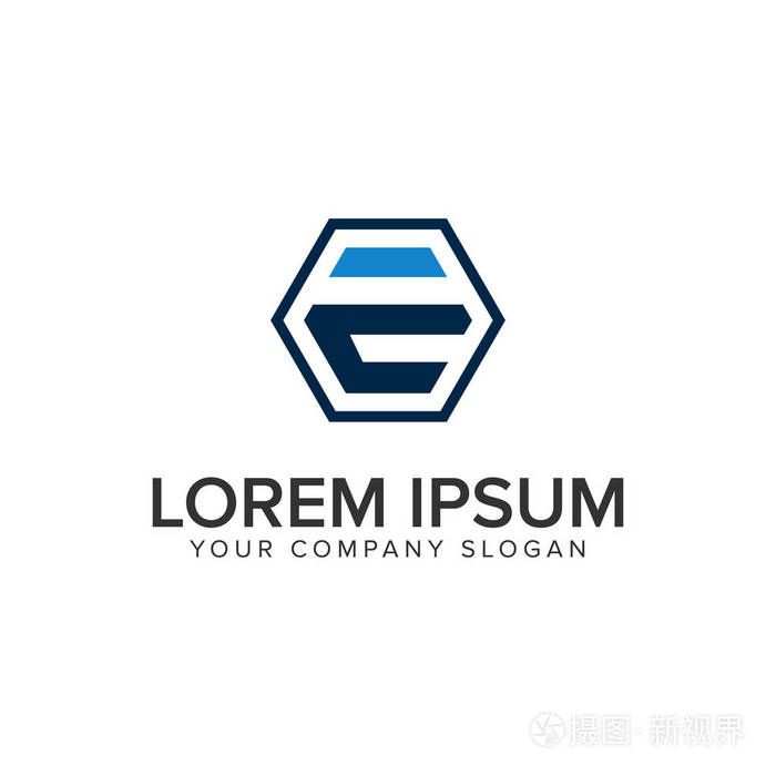 字母e 六角标志设计概念模板