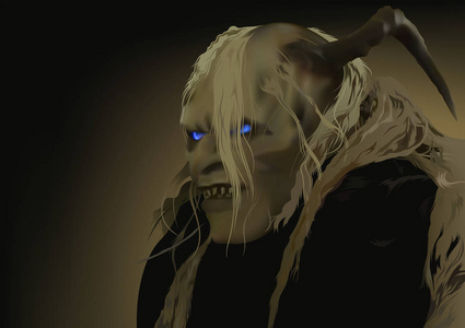 恐怖的撒旦与蓝色闪亮的眼睛-恐怖例证, 载体照片