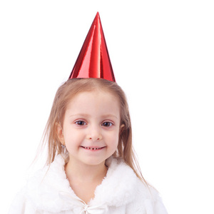 小女孩戴生日帽