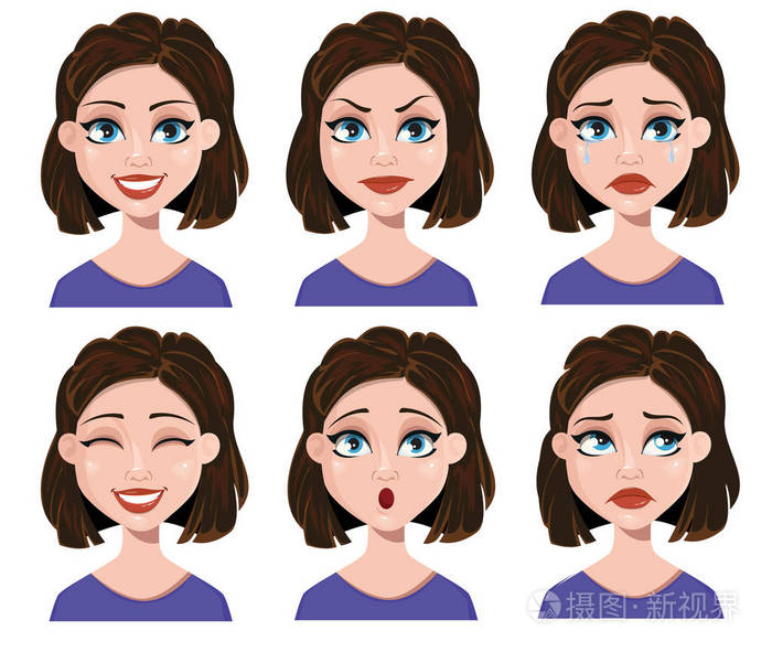 一名女子的面部表情不同的女性情感集