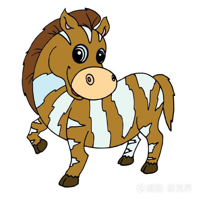 可爱的卡通马在白色背景为儿童版画t恤彩色书有趣和友好的性格的孩子