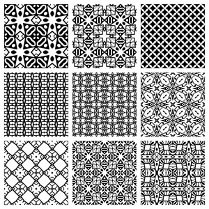 黑色和白色套无缝的几何图案，简单的设计元素集合，单色背景