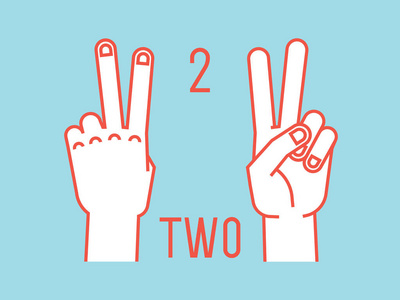 计数的手指上.二号.笔势.用食指和中指上的程式化的手.矢量照片