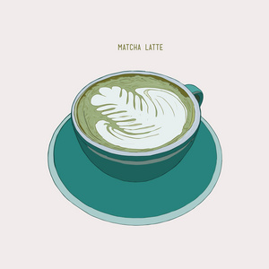 抹茶拿铁咖啡,拿铁咖啡拿铁艺术,素描矢量热饮料照片