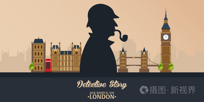 侦探的插图.夏洛克 · 福尔摩斯的插图.贝克街 221b.伦敦.大禁令