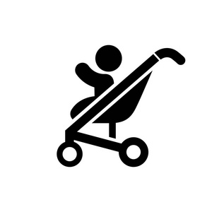 婴儿婴儿车图标简单平面样式矢量图照片