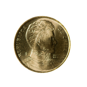 金属硬币智利孤立在白色背景上的一个比索