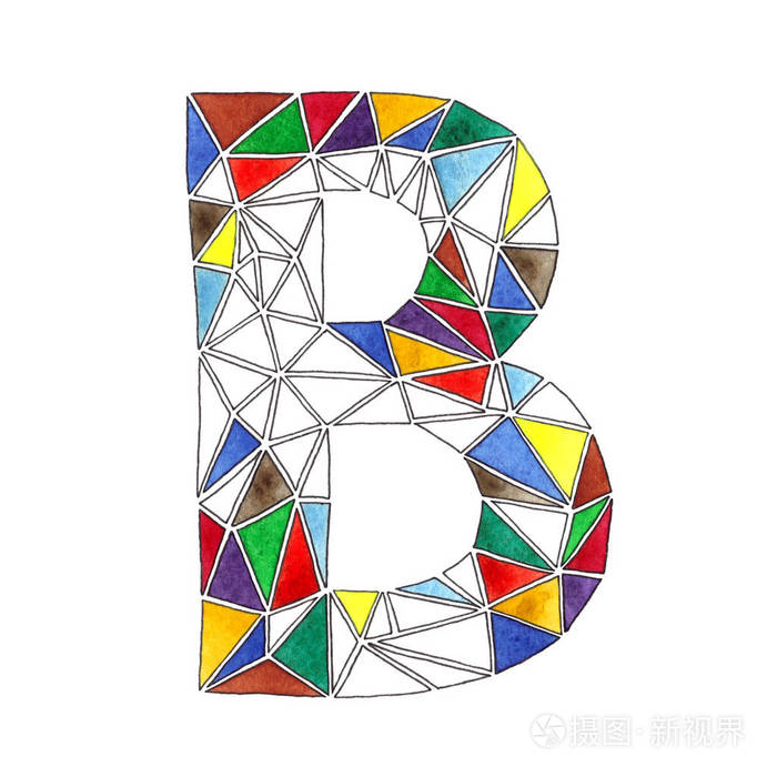 在水彩画中的 b 字母平铺在几何风格马赛克