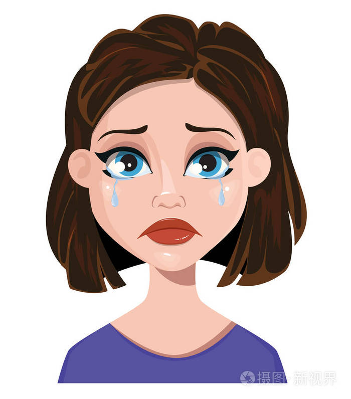 女人在哭女性的情感面部表情可爱的卡通char
