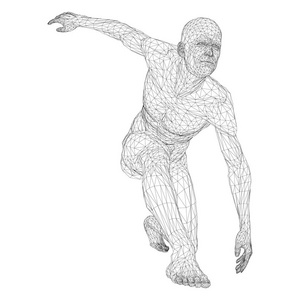 直男体育生男运动员掷铁饼者或亚军, 在待机或低起点.不同侧面的视图.