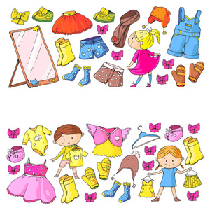 童装童装幼儿园男女童装新衣服的收集衣服, 裤子, 鞋, 帽子, 帽子, 手套, 围巾。公主礼服