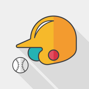 棒球的头盔平面图标与长长的影子，eps10