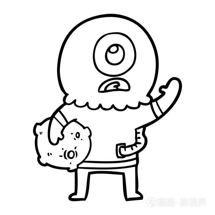 卡通独眼巨人外星太空人挥舞插画-正版商用图片0eo9kz-摄图新视界
