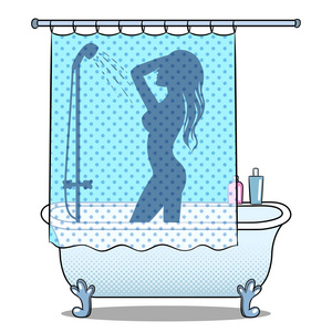 沐浴中的女子洗涤艺术风格矢量
