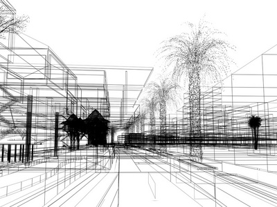 设计素描的城市，3dwire 帧渲染