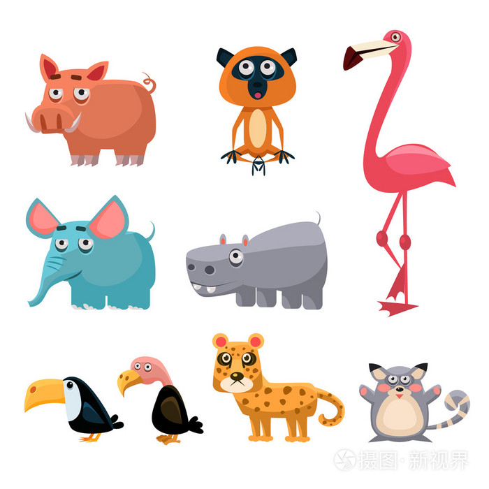 非洲动物趣味卡通剪贴画集合.鲜艳的幼稚非洲动物集
