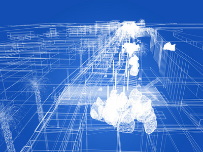 设计素描的城市，3dwire 帧渲染