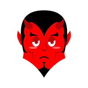 悲伤的撒旦. 悲伤的红色魔鬼. 悲观的恶魔. 可怜的脸.插画