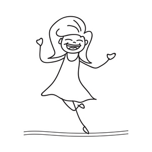 手绘图快乐的女孩跳舞