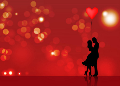 爱情情侣的浪漫剪影.情人节2月14日.快乐的恋人.