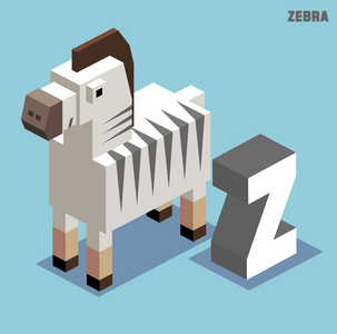 Z 为斑马的。动物的字母表集合
