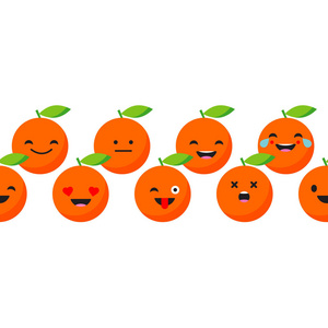 无缝的背景与欢快的桔子.可爱的卡通矢量插图.纺织品和谐照片