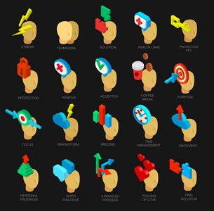 人类的大脑过程的等距图标集合