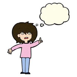 卡通女人提问与思想泡泡照片