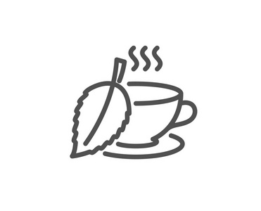 薄荷茶线图标, 白色背景的矢量插图照片