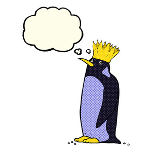 卡通皇帝企鹅与思想泡泡图片